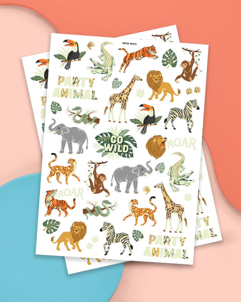 xo, Fetti Jungle Animal Glow in Dark Temporary Tattoos for Kids - 48 Pcs | Elephant Party Decorations, Wild Animal Birthday Party Supplies, Giraffe Favors, Safari Baby Shower, Tiger