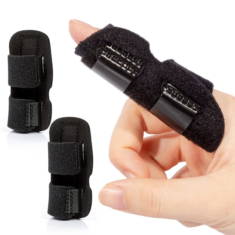 Welnove Finger Splint,2 pcs Finger Brace for Mallet Finger, Trigger Finger, Broken Finger, Finger Stabilizer for Straightening and Provide Support to Index Finger, Middle Finger, Ring Finger - Black