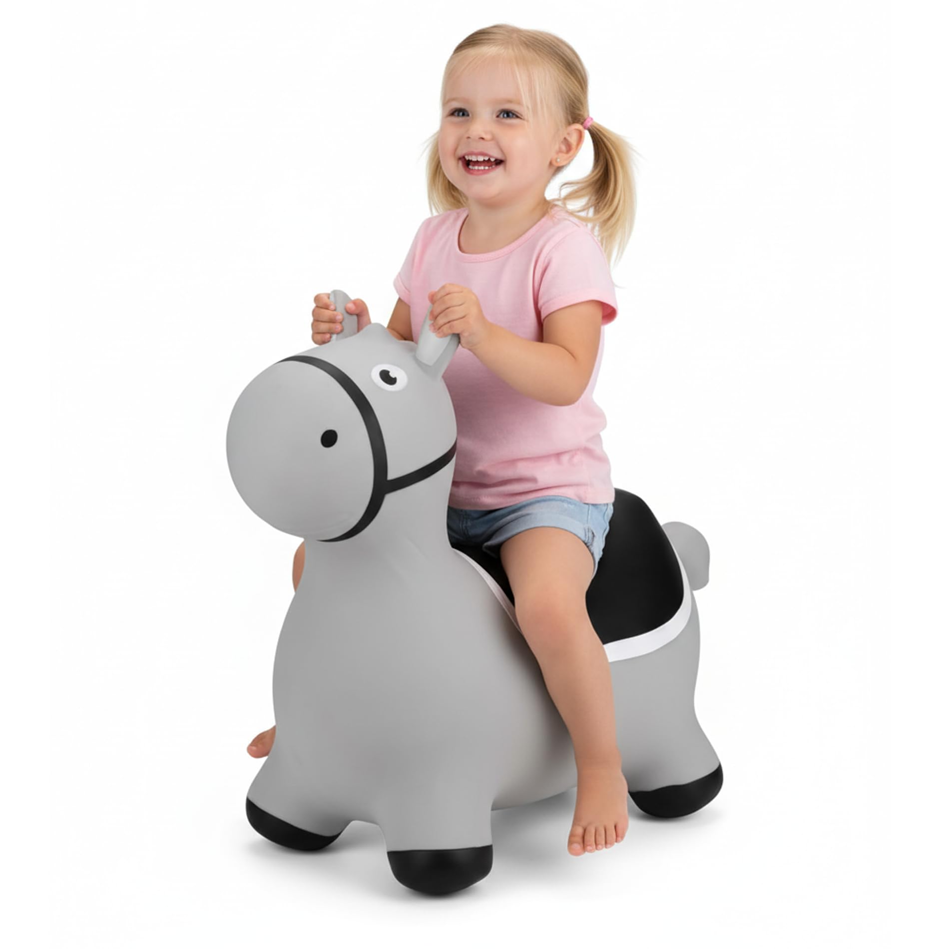 Curvaso Grey Donkey Animal Bouncy Jump Space Hopper Inflatable Ride On Kids Children's Fun Toy Gift For Boys Girls Indoors Outdoors Pump Included PA15399