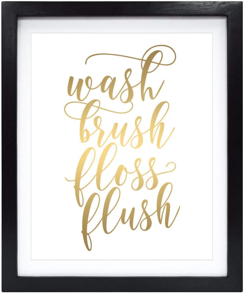 Susie Arts 8X10 Unframed Wash Brush Floss Flush Bathroom wall art Real Gold Foil Print Bathroom Rules Metallic Poster Christmas V172