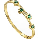 hotoo Green Rhinestone Heart Beads Stackable Gold Bangle Bracelets for Women Christmas