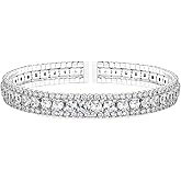 AiliFe Cuff Tennis Bracelet for Women: Crystal Adjustable Cubic Zirconia Silver Bangle - 14K Gold Plated Red Rhinestone Bracelets for Party Favors Bride Wedding Jewerly