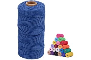 jijAcraft Macrame Cord,3mm x 328 Feet Cotton Macrame Cord,Colored Cotton Cord Macrame Supplies,Macrame Rope Craft Twine String for Macrame & Knitting,Plant Hangers,Wall Hanging,Craft (Dark Blue)