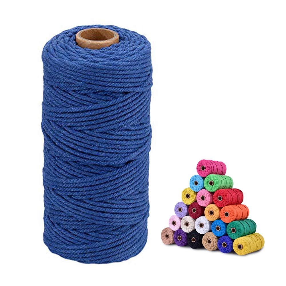 jijAcraft 3MM Macrame Cord, 100M Blue Cotton String Twine for Crafts, Graden String Cotton Rope for DIY Crafts Wall Hanging Plant Hanger Knitting Bundling Wrapping