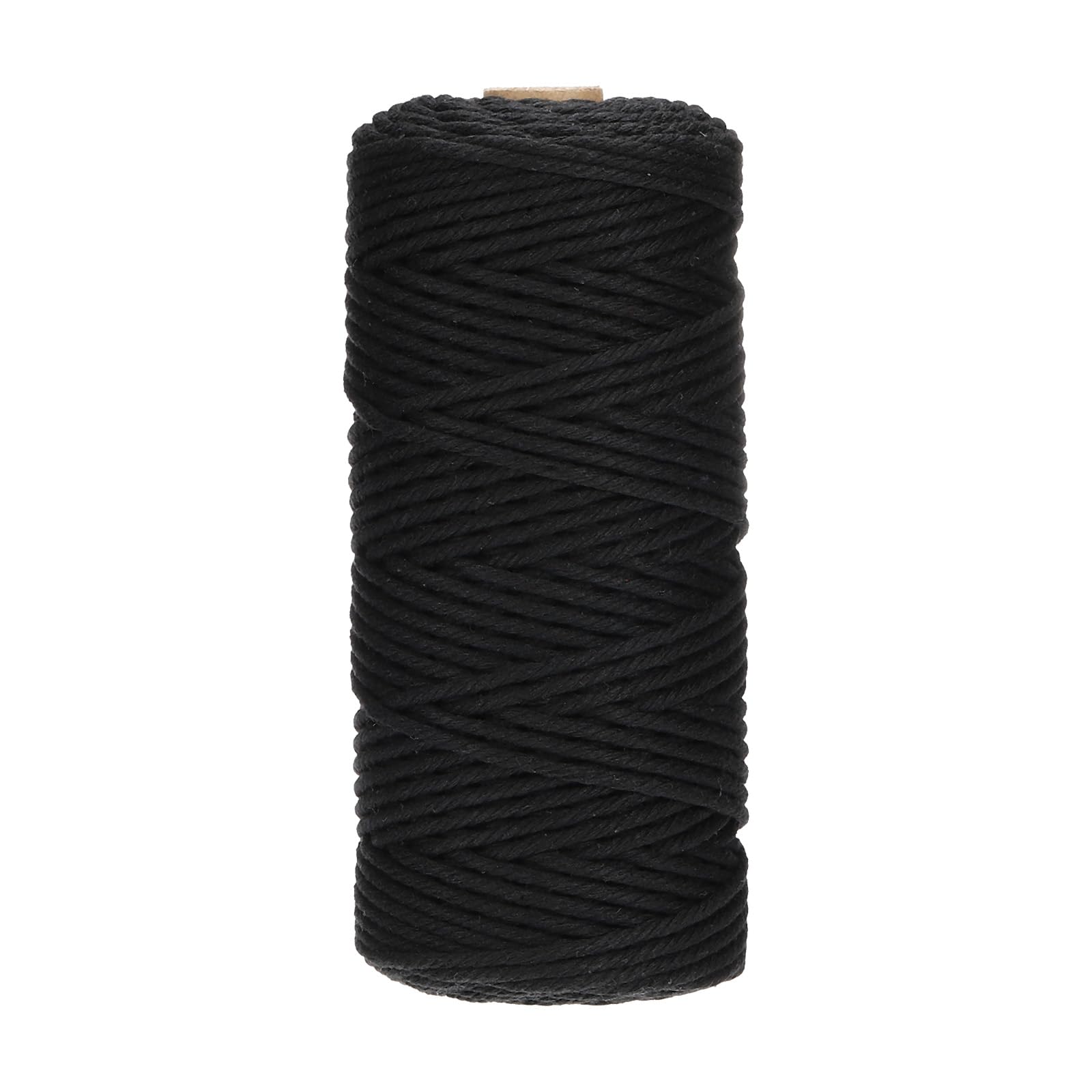 PATIKIL 3mm x 109 Yard Macrame Cord, Soft Cotton Colored Macrame Yarn String 4 Strand Twisted for Wall Hanging Plant Hanger Dreamcatcher DIY Knitting Supplies, Black