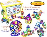 Amazing Premier Toy - 150 pcs Educational Magnetic Building Tiles Blocks Toy with Ferris wheel set, rotating gear set, shapes, wheels, letters, numbers, operation signs + a storage box