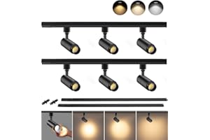 VANoopee 3-Color Zoomable 6 Light LED Track Lighting Kit with 6.6FT H Type Track Lighting Rail, LED Track Light Heads Dimmable Modern Kitchen Track Lighting Fixtures Ceiling Spotlight 10W 1000lm Black