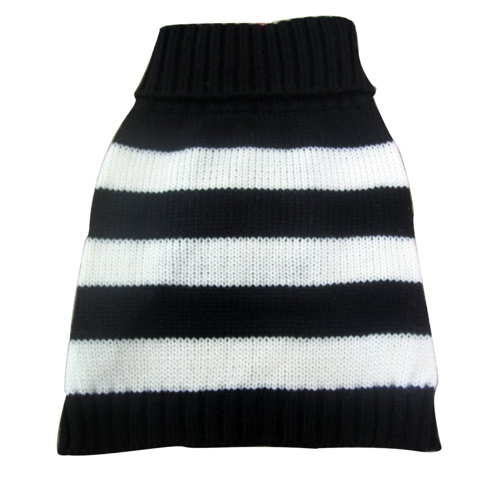 Turtleneck Stripes Pro Pet Clothes Dog Wool Classic Sweaters (Black &White Stripe, L)
