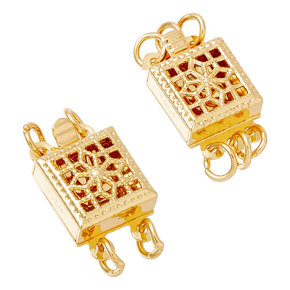 Hobbspring 2pcs Necklace Box Clasp 2 and 3 Strans Necklace Layering Clasps Real 14k Gold Plated Multiple Necklace Connectors Clasp for Necklace Jewerly Making Findings