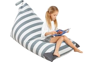 Aubliss Stuffed Animal Storage Bean Bag Chairs Cover, 50"x 35" Extra Large Bean Bags Chair for Kids Adults, Beanbag Toy Storage for Boys Girls - Premium Cotton Canvas Grey Stripe