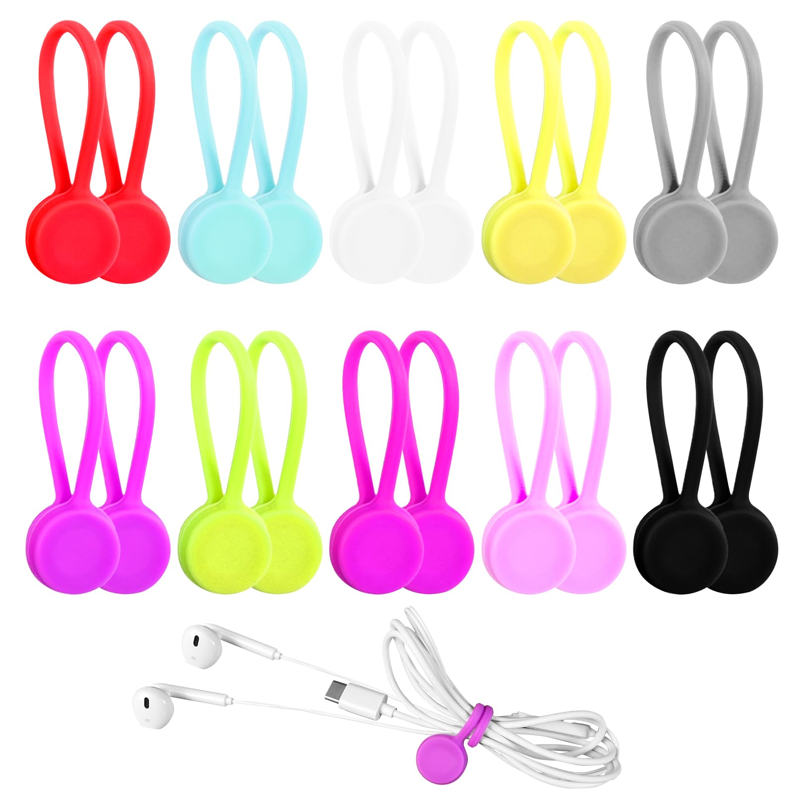 Photo 1 of 10 Pack Magnetic Cable Ties 4.3'' Reusable Silicone Magnetic Cord Organizers Cable Clips for Bundling and Organizing (Assorted Colors)