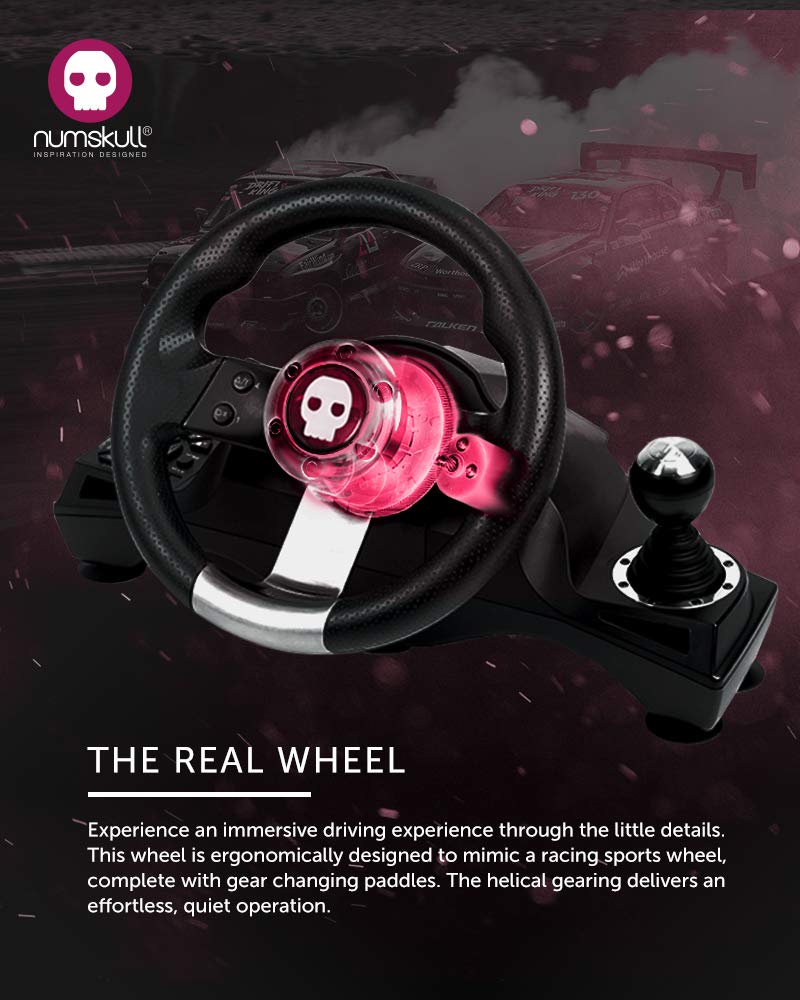 Numskull Pro Steering Wheel with Pedals and Gear Stick - For Playstation 3, PS4, PC, and Xbox One - Realistic Steering Wheel Controller Accessory for Console Car Racing Simulator Driving Games: Video Games