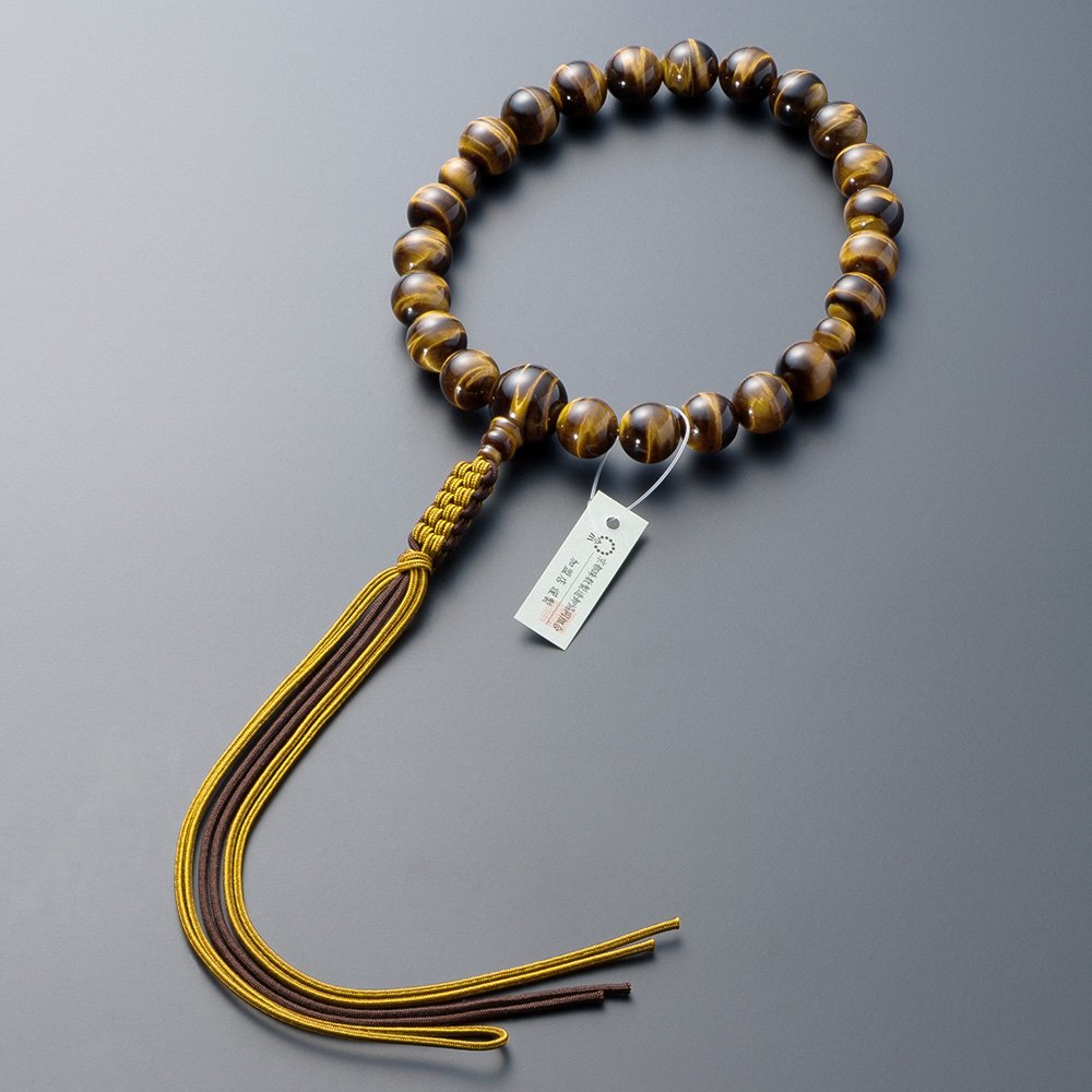 仏壇屋 滝田商店 数珠 浄土真宗 本式数珠 【男性用】虎目石 22玉 正絹紐房◆京念珠・本連数珠・門徒・正式数珠・片手数珠・タイガーアイ【滝田商店発行 京念珠製造師製作証明書付】商品画像