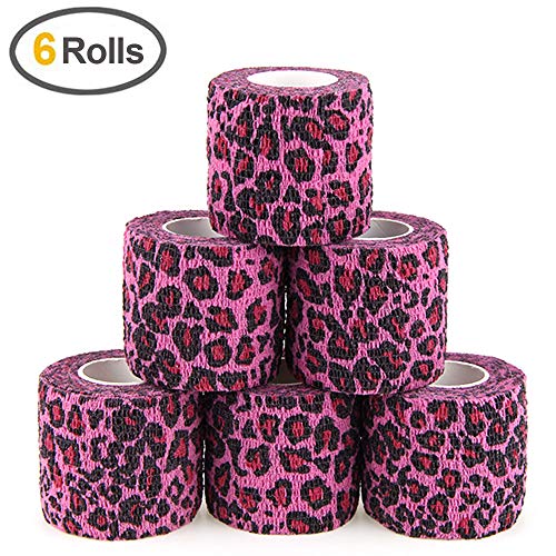 MUEUSS Vet Wrap Non-Woven Elastic Bandage Pet Animals Supply (5cm, Leopard Print 6 roll)