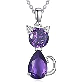PYTALI Cat Necklace for Women Amethyst Cat Necklace Sterling Silver Cute Animal Gift for Women Mom Ladies Her