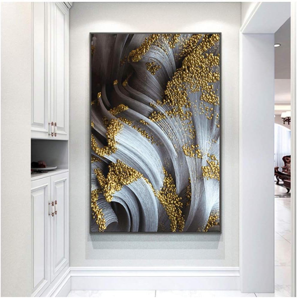 XZRDP Lámina de Oro Abstracta y Pinturas de Lona Gris Imagen nórdica de
