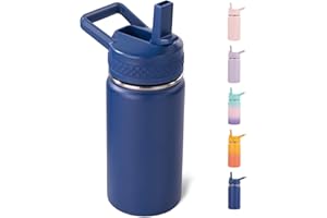 Fijinhom 12 oz Kids Water Bottle, Toddler Water Bottle with Straw, Boys&Girls Bottle for School, 304 Stainless Steel Vacuum Insulated Bottle for Kids, BPA-Free, Leak-Proof, Navy blue
