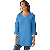 Woman Within Plus Size Perfect Three-Quarter Sleeve V-Neck Tunic