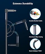 RUXELY 15cm Patch Cables 3-Pack 1/4 Inch Nylon Braided Right-Angle TS Copper view 2