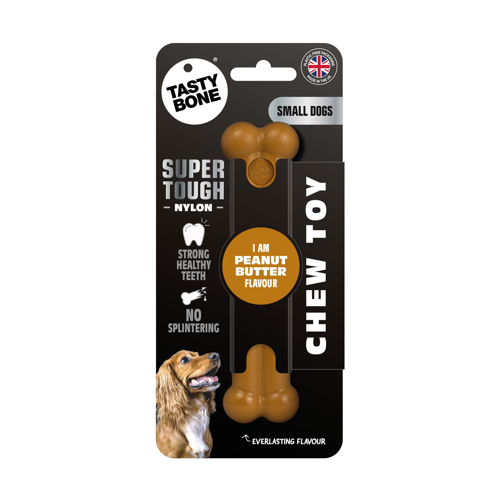 TastyBone Nylon Dog Chew Toy for Small Dogs (Peanut Butter) - Indestructible for Aggressive Chewers, Everlasting Flavour, Strong Healthy Teeth, Made in the UK