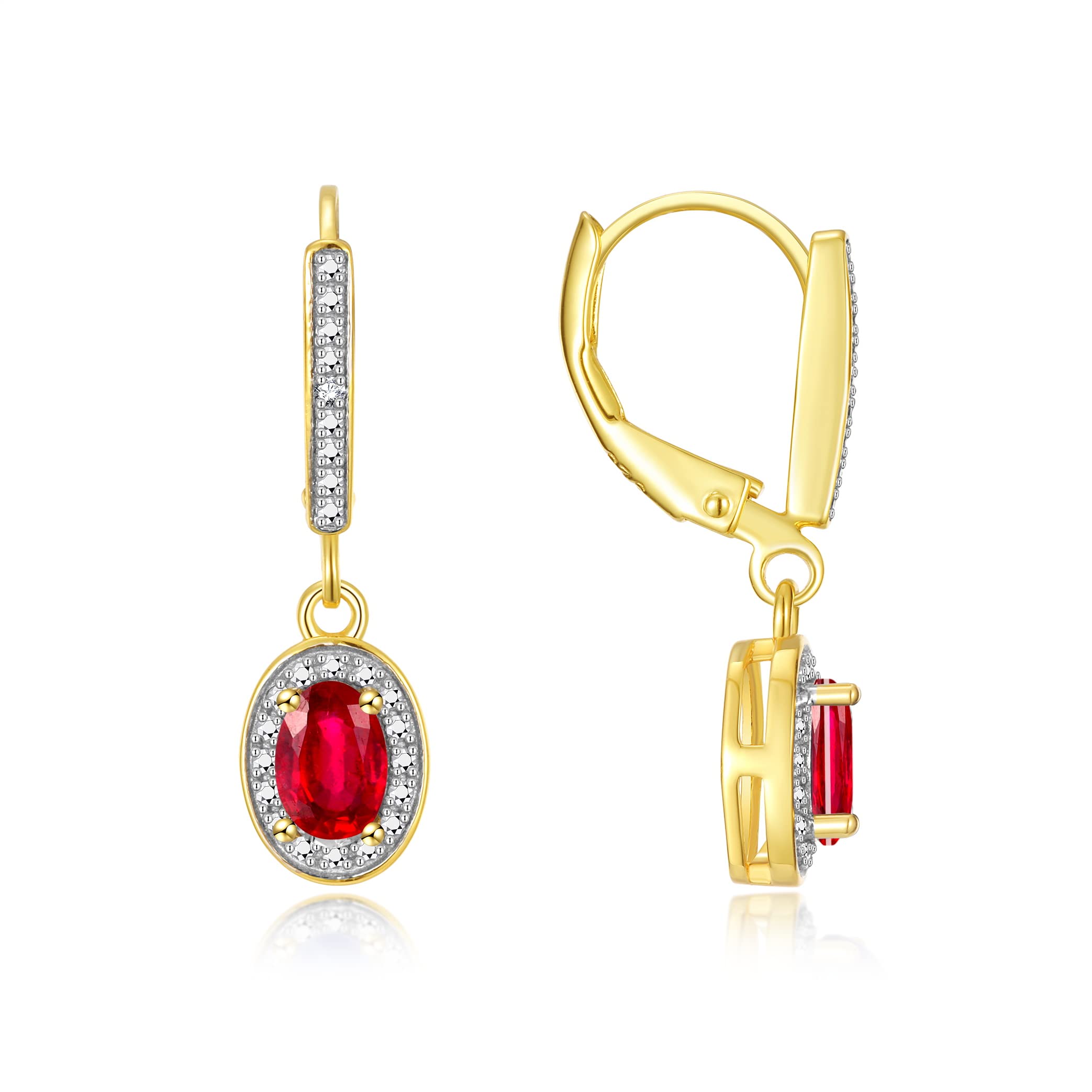 RYLOS Earrings For Women 925 Silver Earrings with Oval Shape Gemstone & Genuine Diamonds Dangling Earrings 6X4MM Birthstone Earring Color Stone Jewelry For Women Silver Earrings