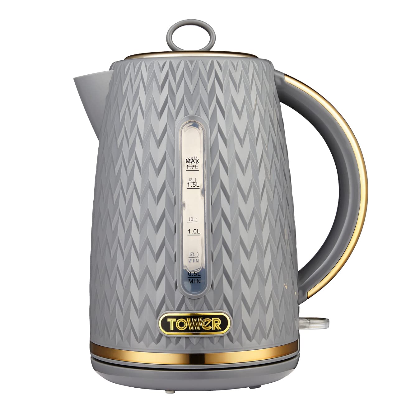Tower T10052GRY Empire 1.7 Litre Kettle with Rapid Boil, Removable Filter, 3000W, Grey with Brass Accents