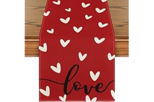 Artoid Mode Red Love Valentine's Table Runner, Seasonal Anniversary Kitchen Dining Table Decoration for Indoor Home Party 13x72 Inch