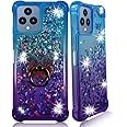 Zase Clear Phone Case for T-Mobile Metro REVVL 6X 5G / REVVL 6 Liquid Glitter Sparkly Cute Floating 3D Butterflies Bling Shockproof Waterfall Quicksand w/Phone Ring Holder (Gradient Blue Purple)