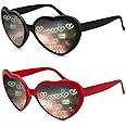2 Pack Heart Shaped Diffraction Glasses for Women, Heart Effect Sunglasses are Perfect for Valentines Day Accessories, Rave Party, Wedding Party, Musical Evening, Fireworks Shows.