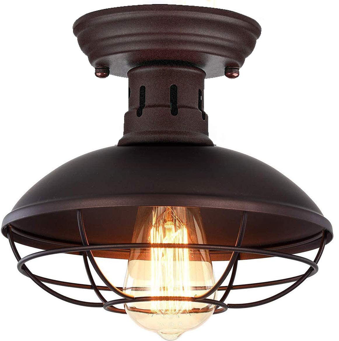 Photo 1 of Farmhouse Flush Mount Ceiling Light - Easric Industrial Ceiling Light Fixture Rustic Copper Metal Cage Close to Ceiling Lamp E26 Base for Hallway Foyer Kitchen Porch Bronze