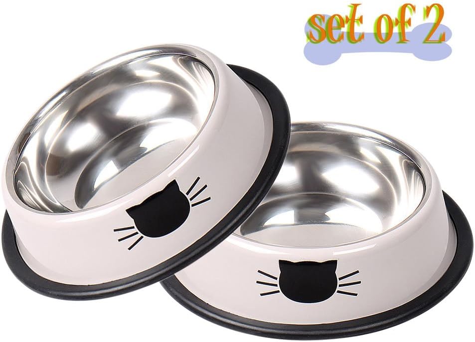 Vonsely Stainless Steel Cat Bowls with Rubber Base, Durable