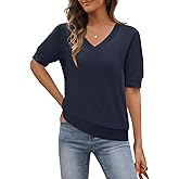 MEROKEETY Women's Short Sleeve Sweater Summer Business Casual Tops V Neck Lightweight Knit Work Shirts 2026