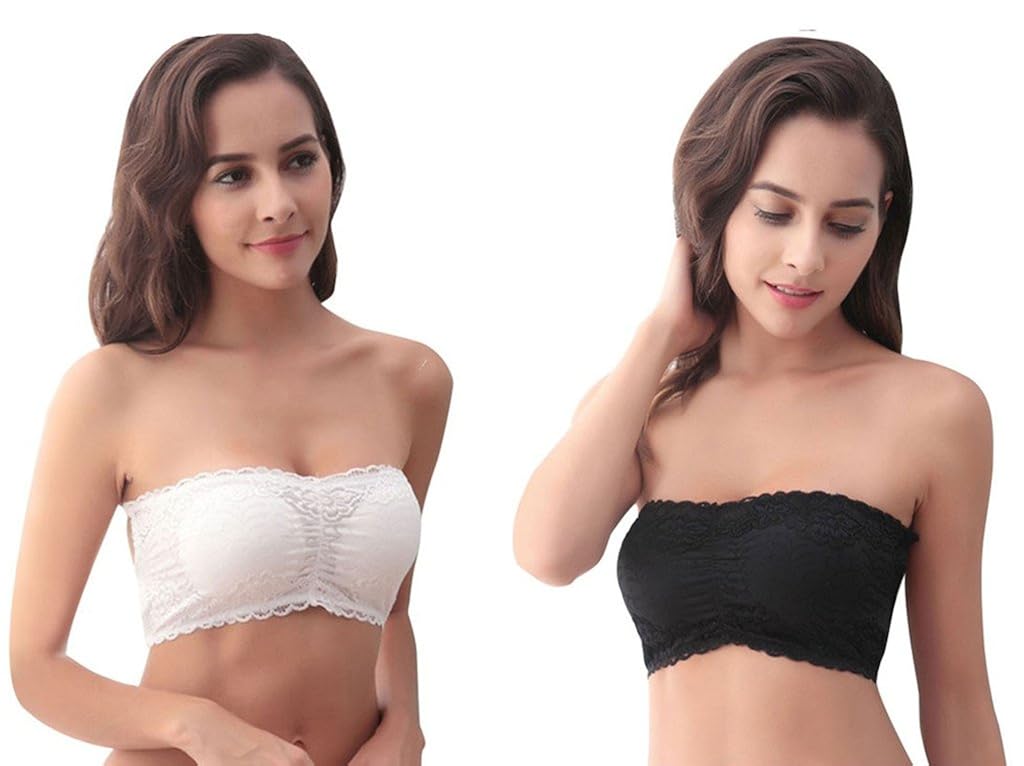 secret world black & white colour sexy padded lace boob tube top(pack of 2)