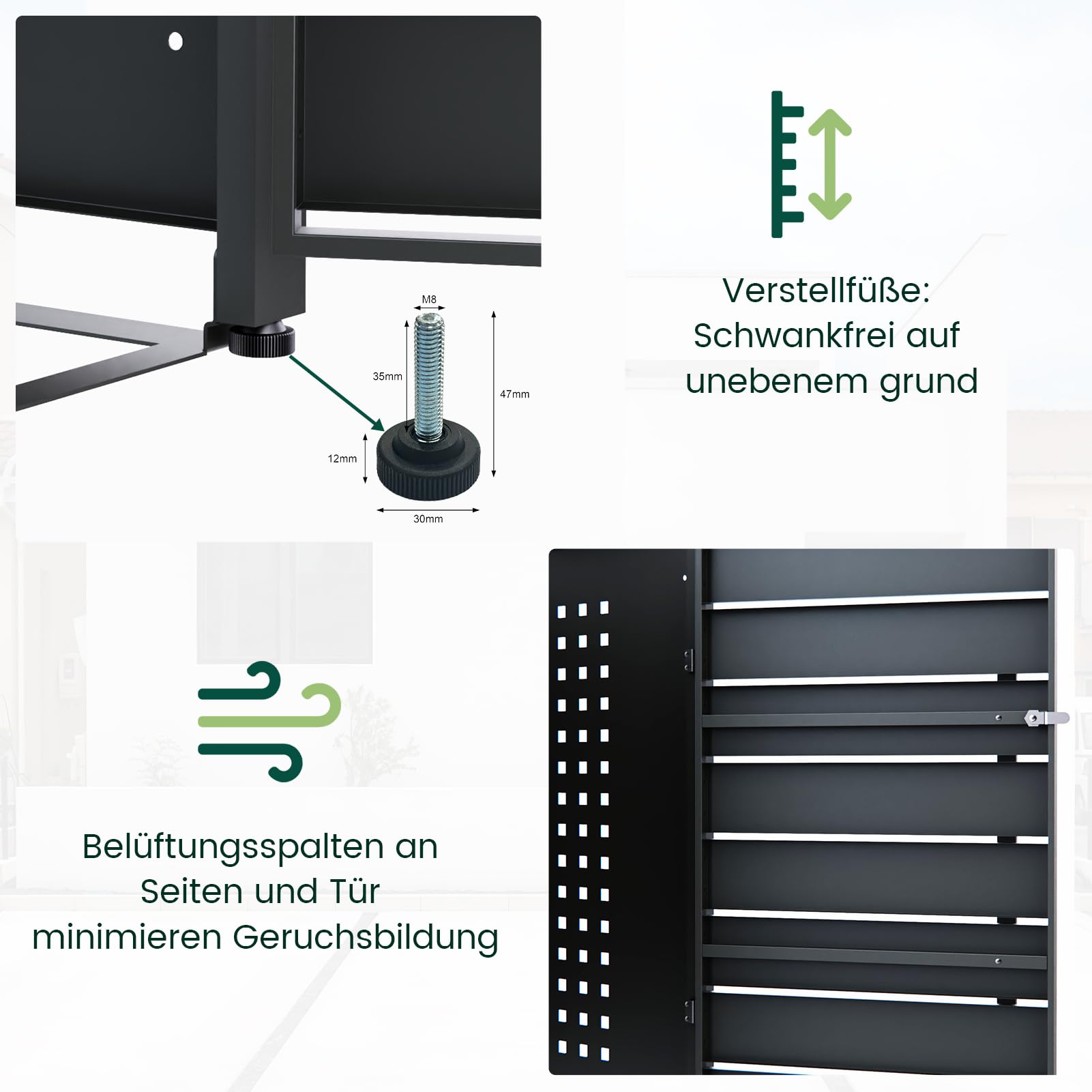 CHOSHOME Mülltonnenbox 2er 240L - Anthrazitgrau Verzinkter Stahl & Holzoptik - 2 Tonnen mit Abschließbar - inkl. Erweiterungsmöglichkeit - Mülltonnenverkleidung, Aufbewahrungsbox für Mülltonnen 5
