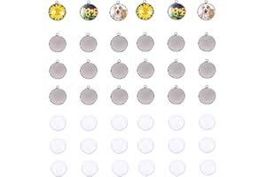 LANBEIDE 50 Pieces Bezel Pendant Trays with 50 Clear Glass Cabochon Dome Tiles Clear Cameo for Crafting DIY Jewelry Making 12X12mm (Total 100 Pcs)