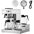 VEVOR 12 Cups Commercial Drip Coffee Maker, Coffee Maker Machine with 3 Glass Carafes and 3 Warmer Plates, Stainless Steel Pour Over Coffee Brewer for Restaurant, Office, Cafe