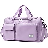 Suruid Travel Duffel Bag with Shoes Compartment Sports Gym Bag with Dry Wet Separated Pocket for Men and Women, Overnight Bag Weekender Bag Training Handbag Yoga Bag - Purple