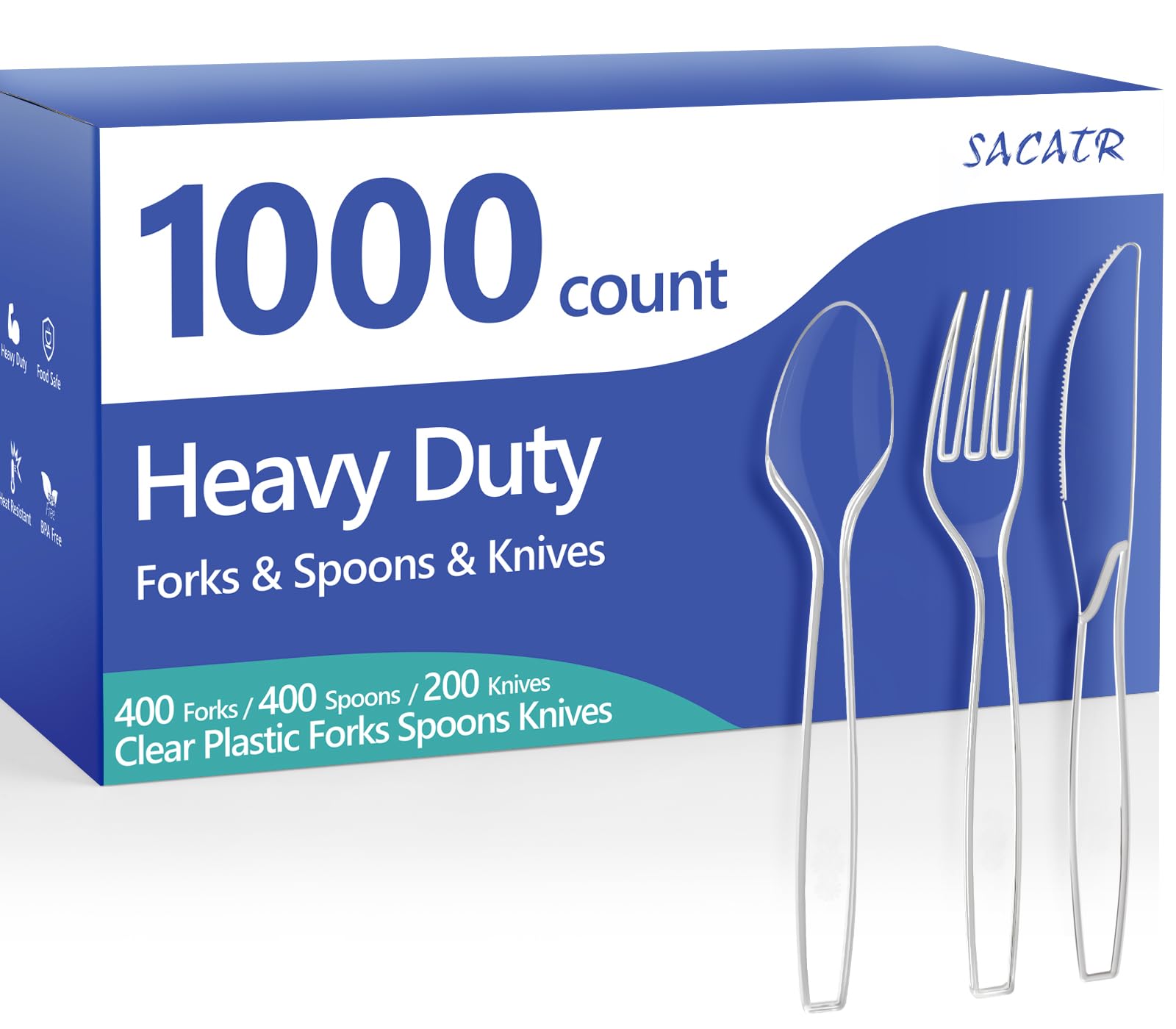 Photo 1 of 1000 Count Plastic Silverware Heavy Duty - 400 Forks, 400 Spoons, 200 Disposable Knives, BPA-Free, Disposable Plastic Cutlery Set, Plasticware Suitable for Party Everyday Use ?