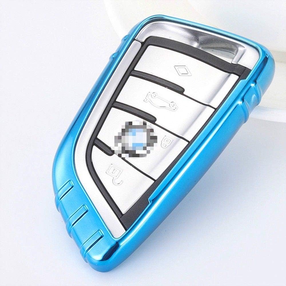 Electroplated TPU Smart key Fob Cover Skin Case for BMW Blade Durable Anti Shock Scratch-Resistant (Blue)
