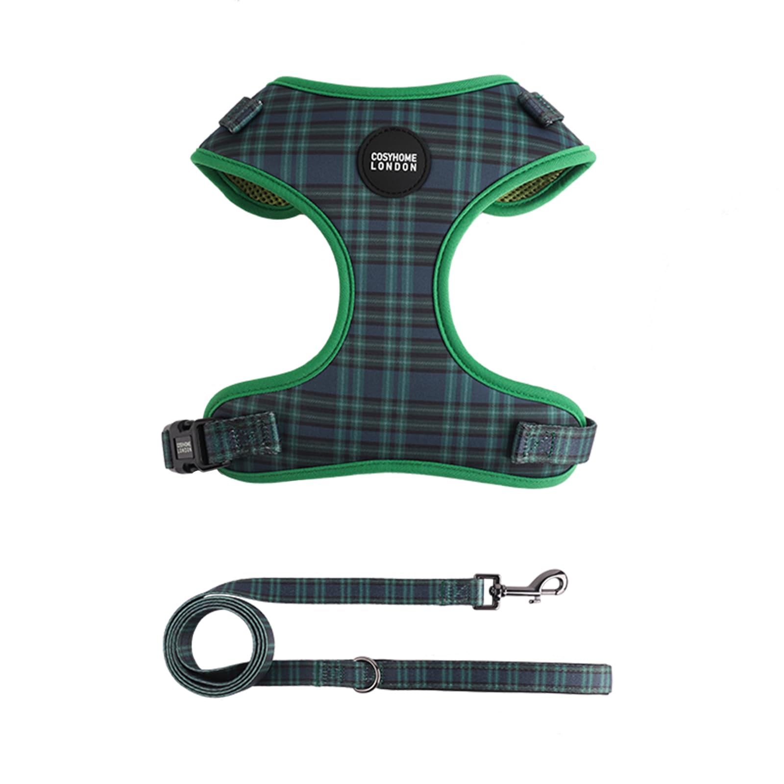 COSYHOME LONDON Dog Harness No Pull Pet Harness, Adjustable Dog Vest for Easy Walking, Breathable soft cotton Material for Small Medium Breed Dogs (S, Army Checked)