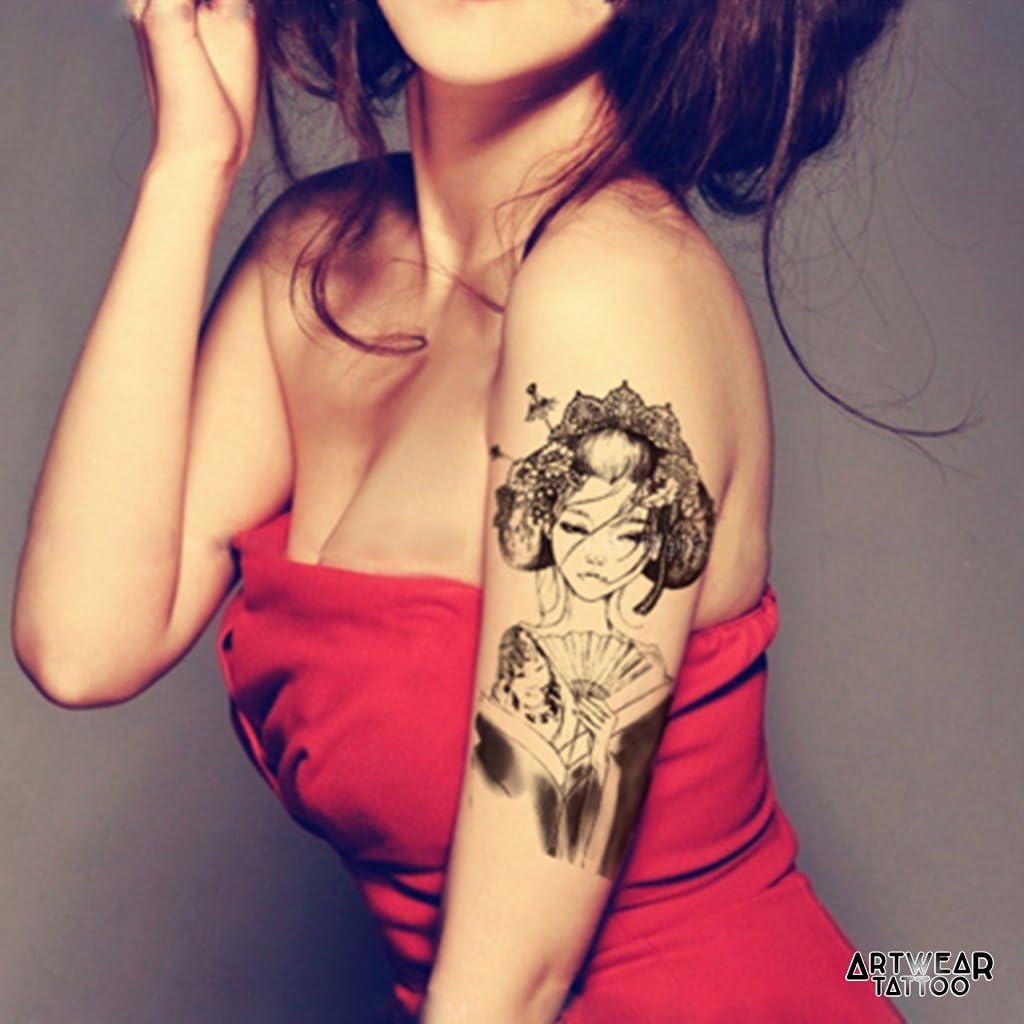 Artist Temporary Tattoo (water transfert)"Japanese Girl" - ArtWear Tattoo Women - B0021 M