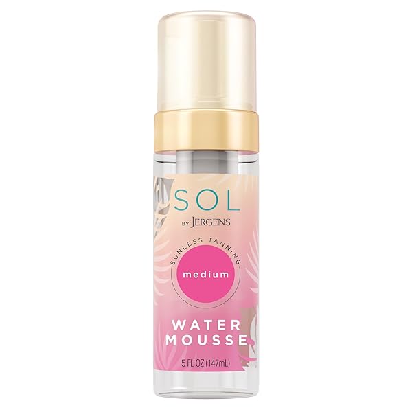 SOL BY JERGENS DEEP WATER SELF TANNER MOUSSE, WATER-BASED SUNLESS TANNER WITH COCONUT WATER FOR FAKE TAN, DYE-FREE TANNING ACTIVE DERIVED FROM NATURAL SUGARS, MEDIUM COLOR, 5 OUNCE