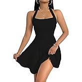 PerZeal Women's 2026 Summer Dress Sleeveless Halter Neck Sundress Backless Flared Short Mini Beach Dress