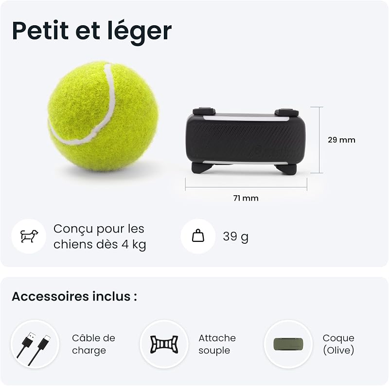 – Collier GPS Chien Connecté, Bundle avec Coque Olive | Édition 2025 | Localisation GPS en Direct | Alertes Anti-fugue et de Santé | Moniteur de Signes Vitaux | Leader du Marché (Noir)