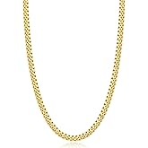 Eterjew 3.5mm 4mm 5mm 14k Gold Plated S925 Sterling Silver Chain Necklace for Men Women, Mens Diamond Cut Cuban Chain, Sturdy & Shiny & Not Easy to Fade & Comfortable 16 18 20 22 24 26 Inch