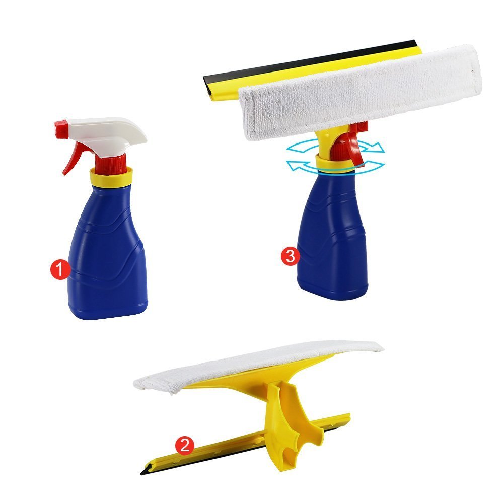 Glass Cleaners, EVERTOP 2 in 1 Handheld Glass Cleaners Shower Squeegee Window Cleaning Kit with Spray Bottle 0.3L (Type D)