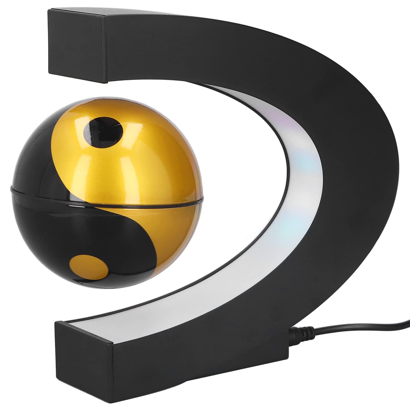 Photo 1 of BHDK Magnetic Levitation Floating Globe,Yin and Yang C Shaped Anti Gravity Magnetic Levitation Rotating World Map with LED Light for Children Gift Home Office Desk Decoration (Gold)(US)