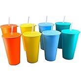 AOYITE 32oz Cups with Lids and Straws, Plastic Cup with Lid and Straw | BPA Free Plastic Tumblers Bulk, Cold Iced Coffee Travel Mugs set of 8