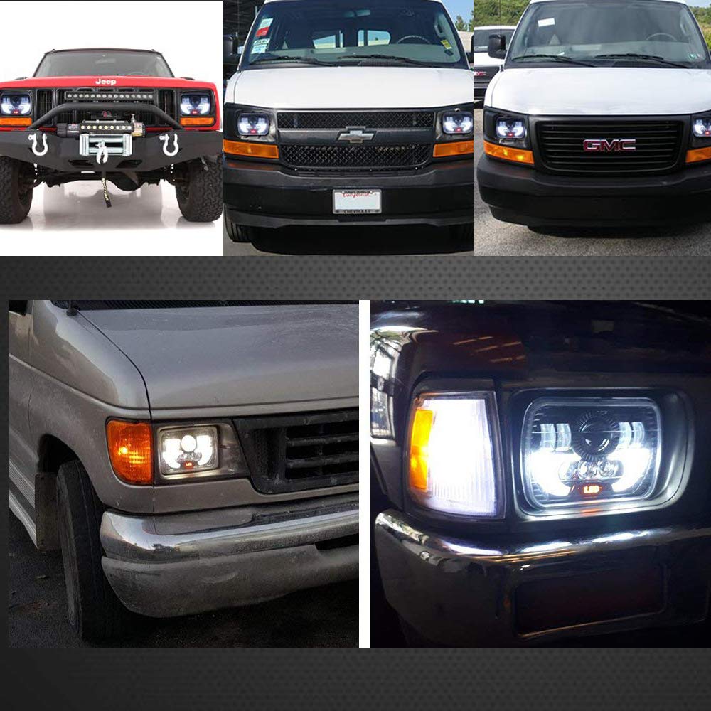 AMUNIESUN DOT Pair 105W 7x6 5x7 LED Headlight H4 Plug HiLo Halo DRL