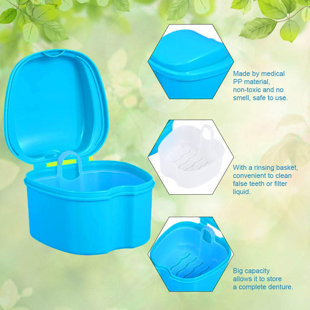 Denture Bath Box Cup, Complete Clean Care for Dentures, Clear Braces, Mouth Guard, Night Guard & Retainers, Traveling : Beauty